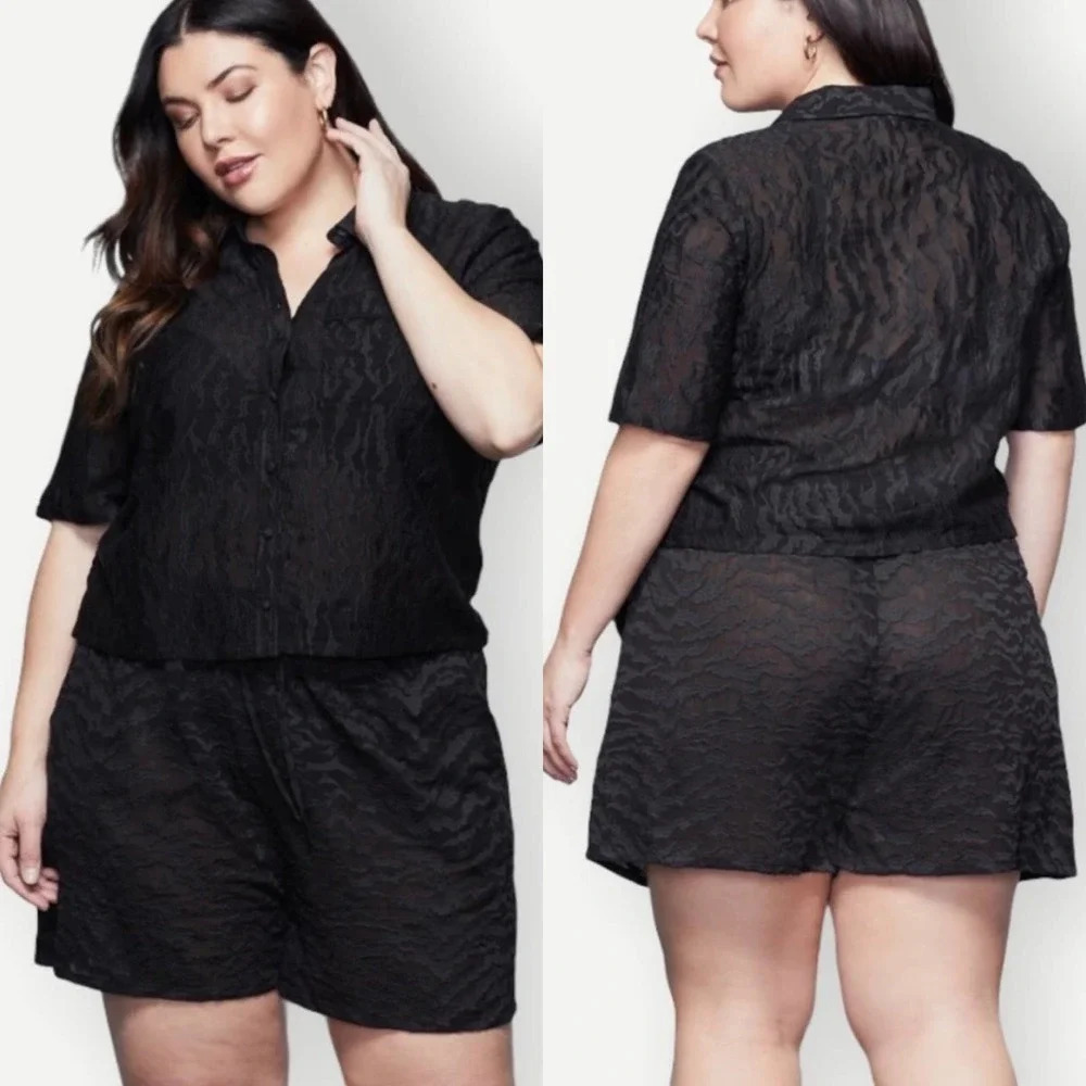 Good American‎ Sheer Zebra Running Shorts Black
